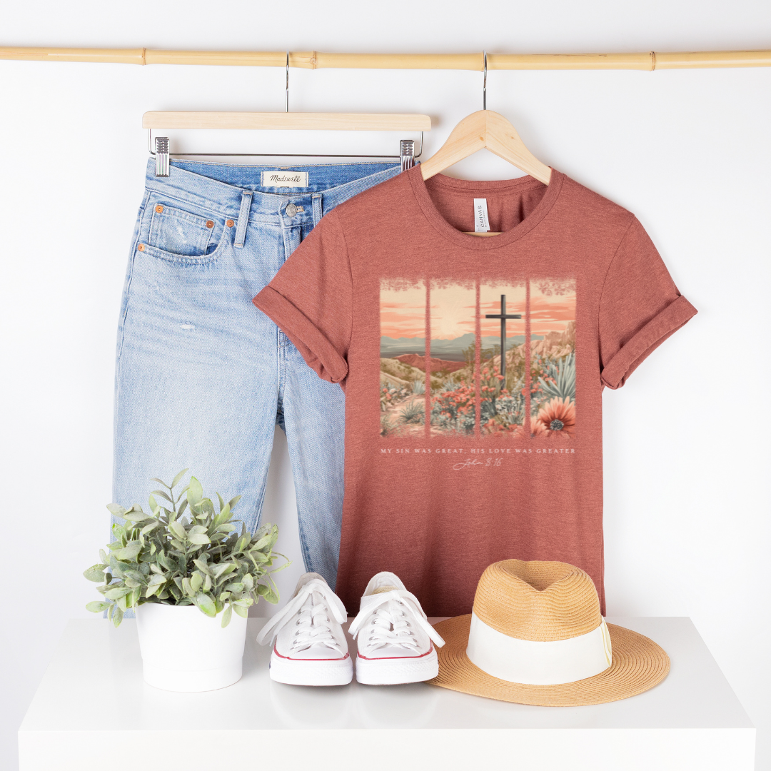 My Sin Was Great. His Love Was Greater Brushstroke Short Sleeve Tee
