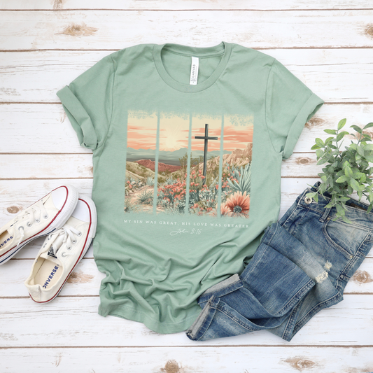 My Sin Was Great. His Love Was Greater Brushstroke Short Sleeve Tee