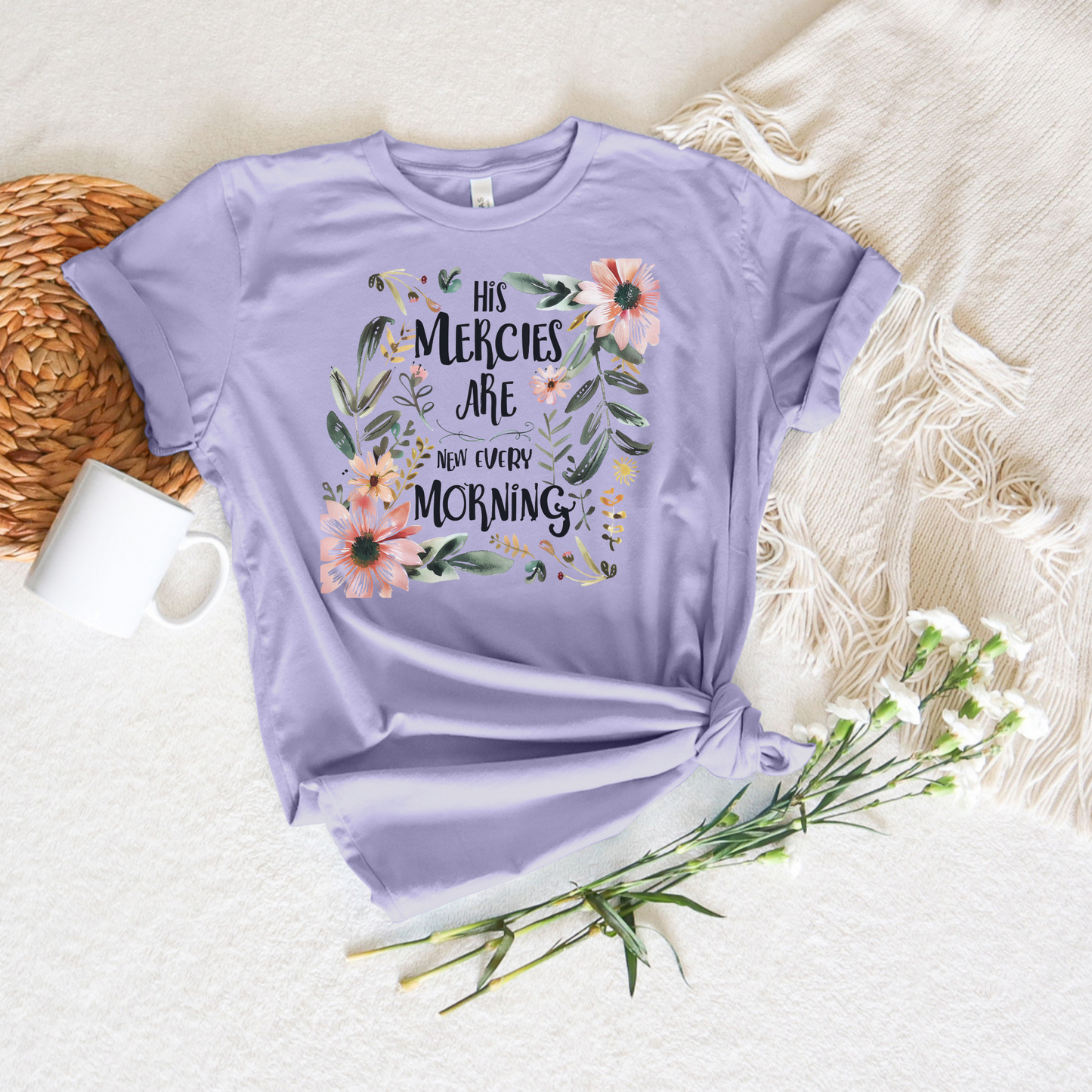 His Mercies Are New Every Morning Floral Short Sleeve Tee