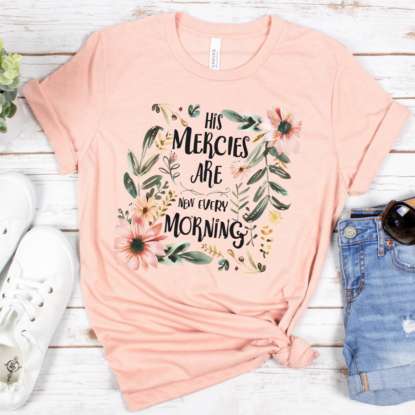 His Mercies Are New Every Morning Floral Short Sleeve Tee