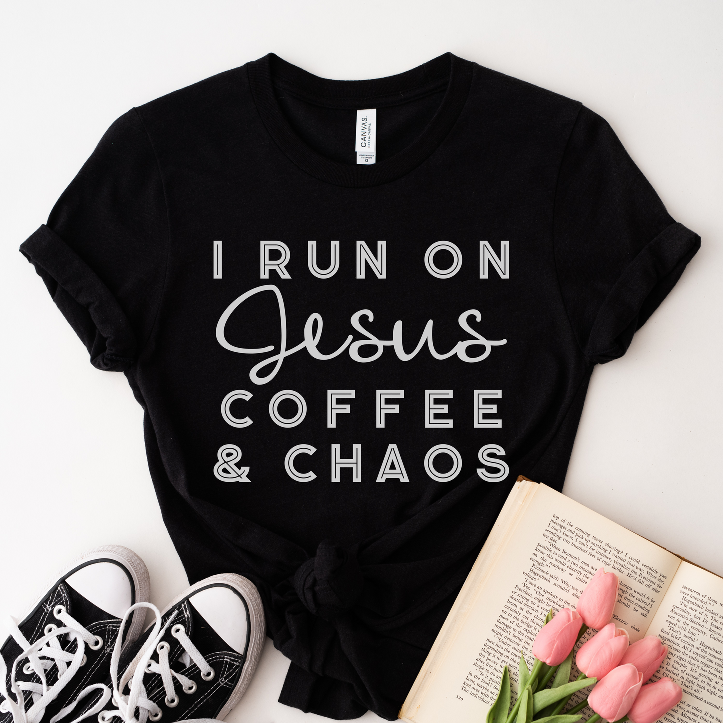 I Run on Jesus Coffee and Chaos Short Sleeve Tee