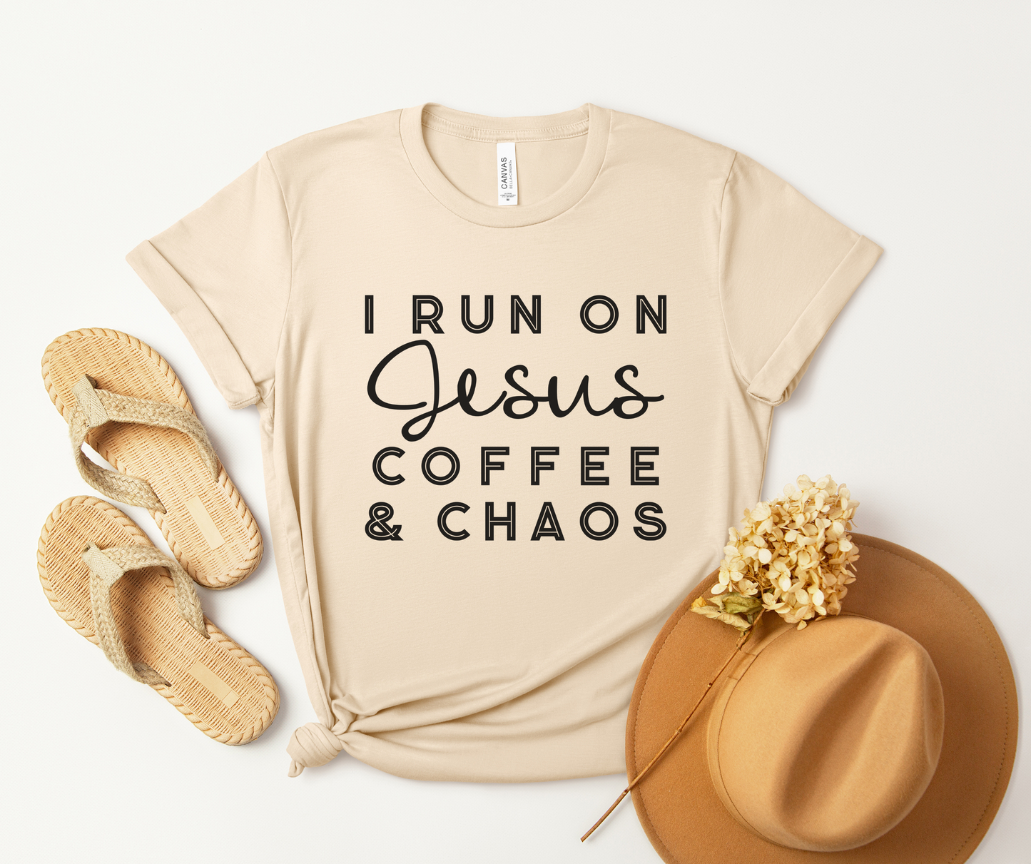 I Run on Jesus Coffee and Chaos Short Sleeve Tee