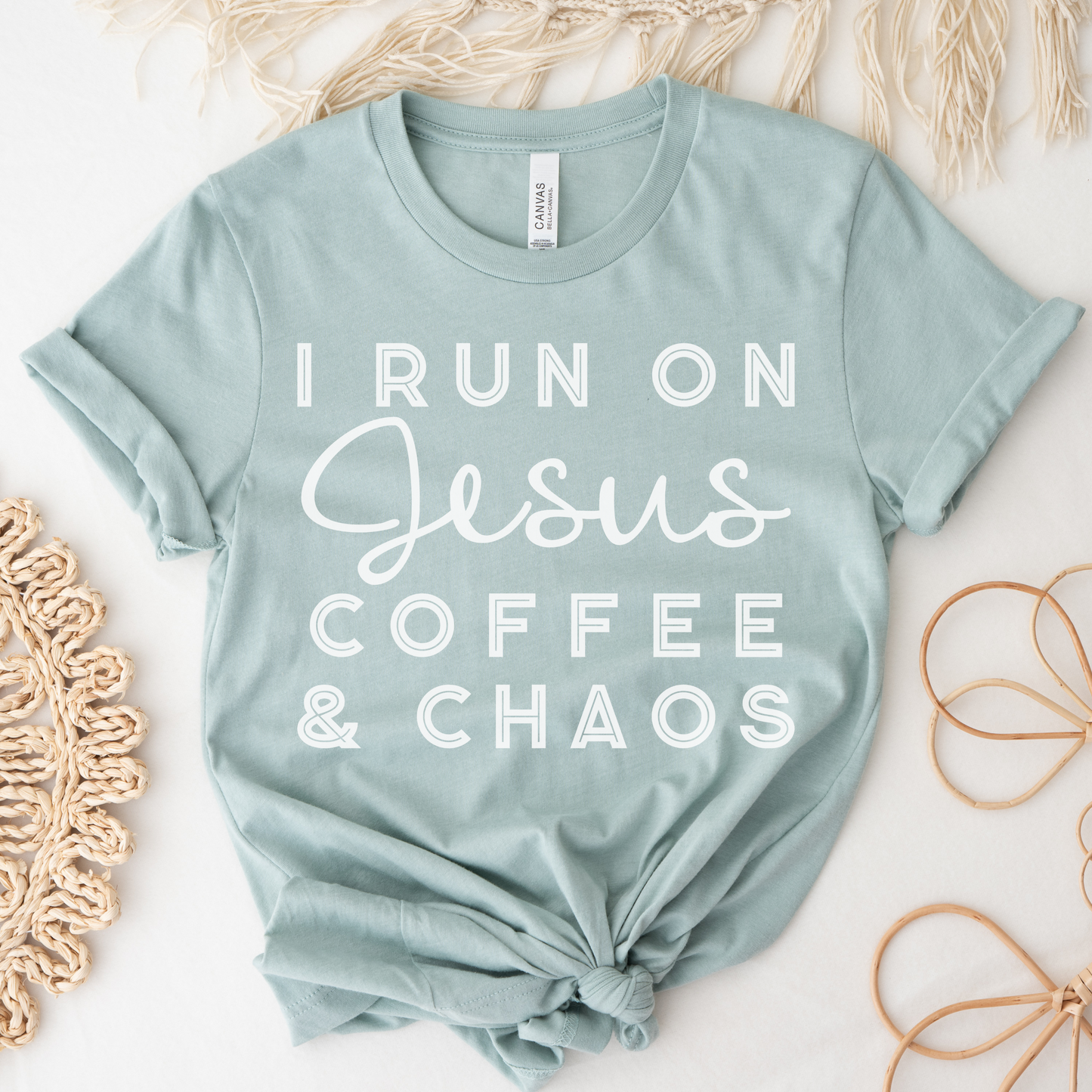 I Run on Jesus Coffee and Chaos Short Sleeve Tee