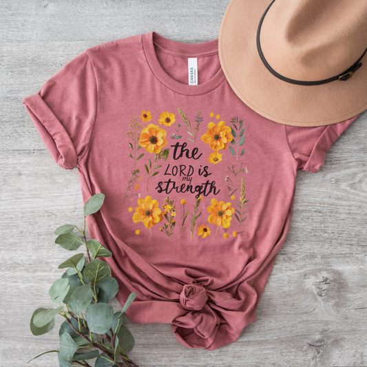 The Lord is My Strength Yellow Floral Short Sleeve Tee
