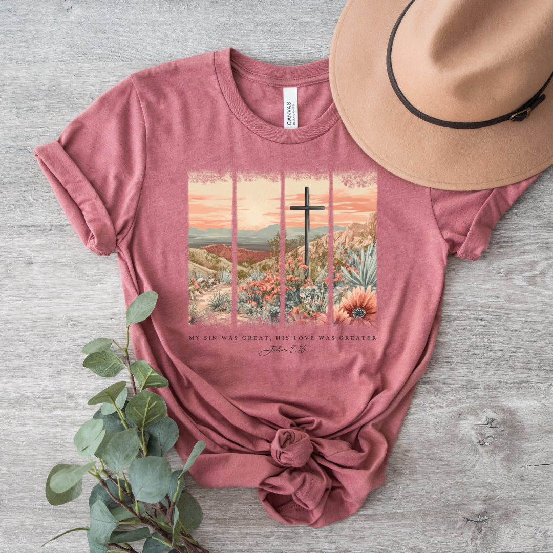 My Sin Was Great. His Love Was Greater Brushstroke Short Sleeve Tee