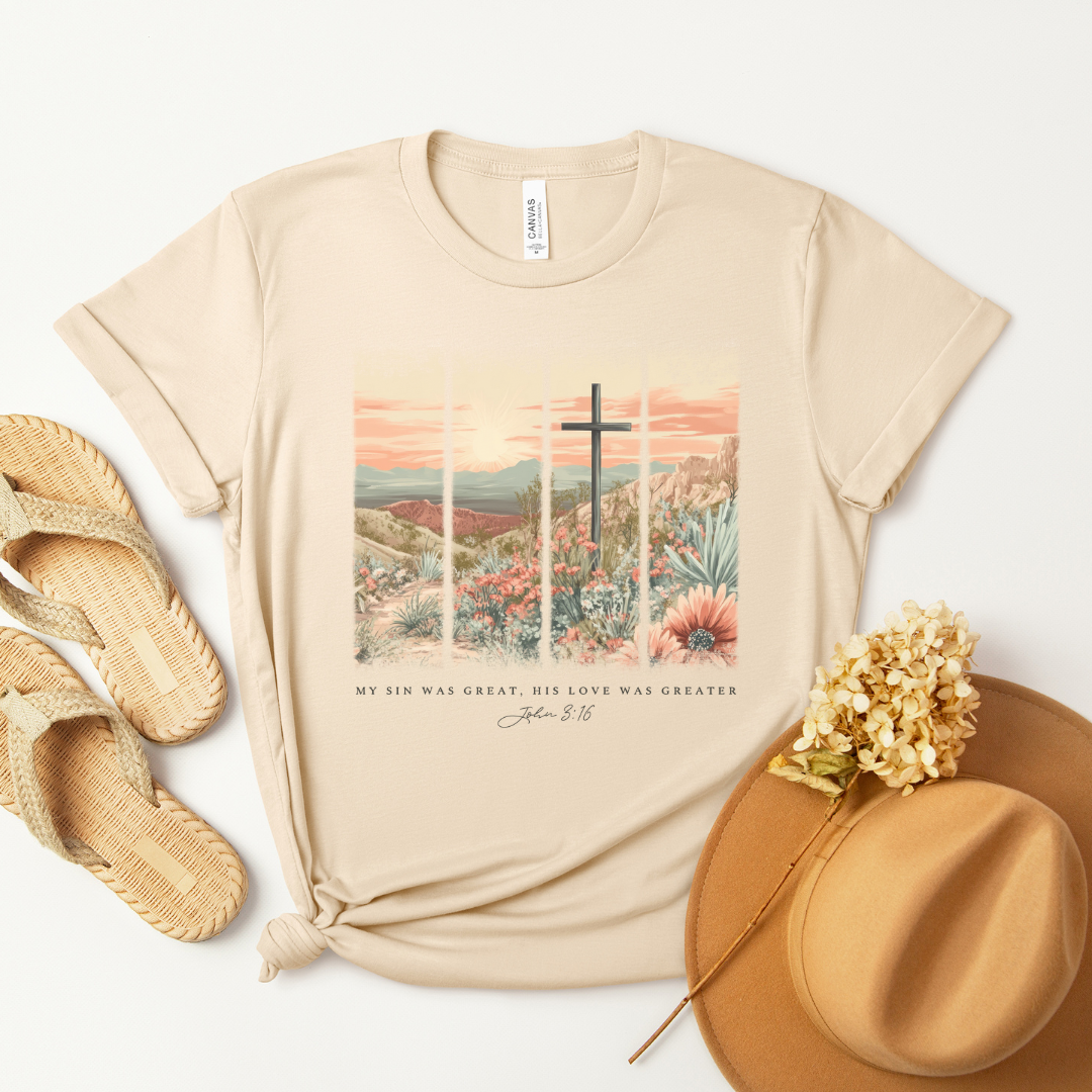 My Sin Was Great. His Love Was Greater Brushstroke Short Sleeve Tee