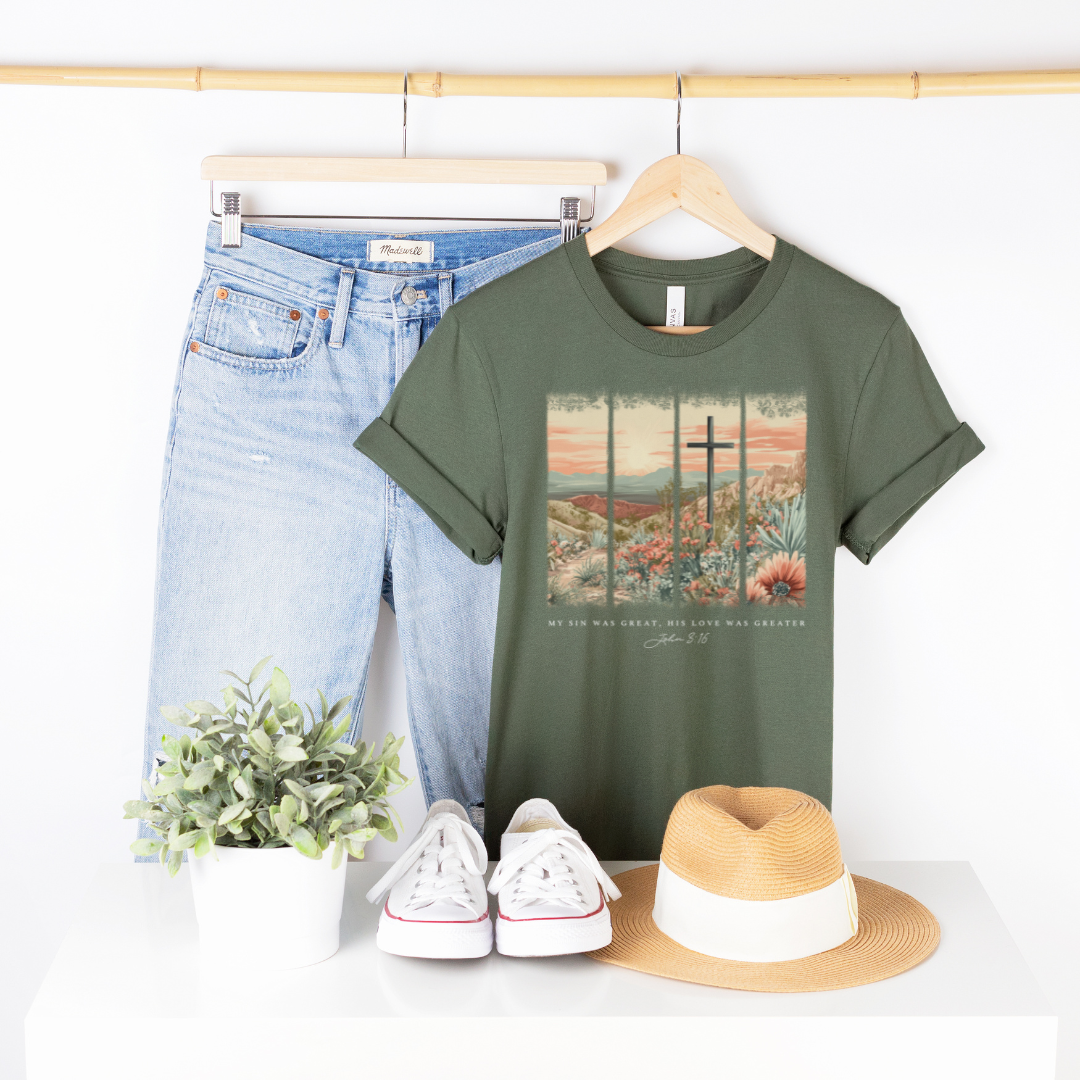 My Sin Was Great. His Love Was Greater Brushstroke Short Sleeve Tee