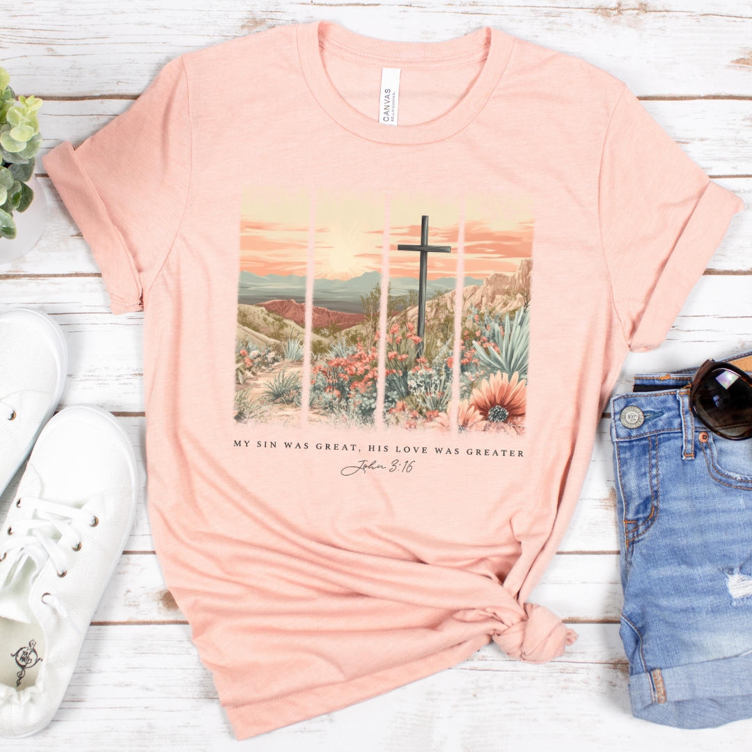 My Sin Was Great. His Love Was Greater Brushstroke Short Sleeve Tee