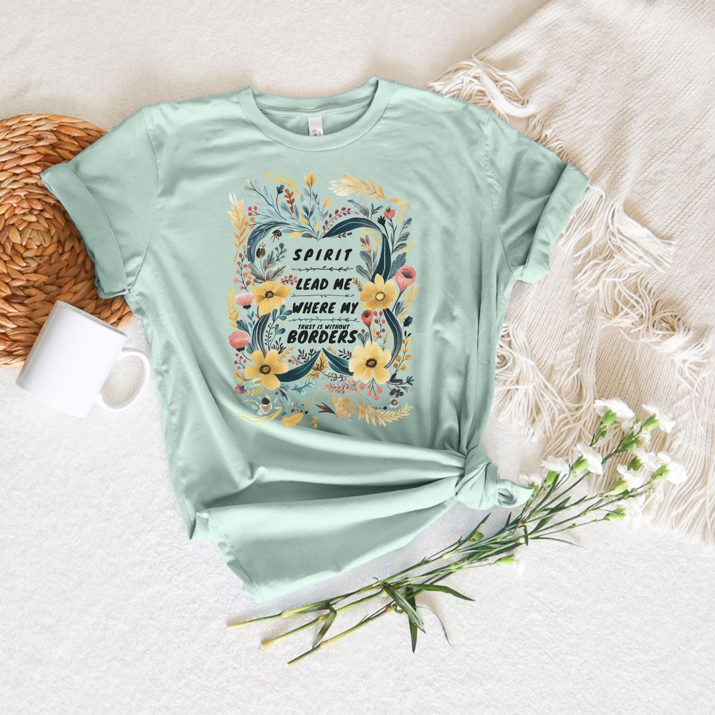 Spirit Lead Me Yellow Floral Short Sleeve Tee