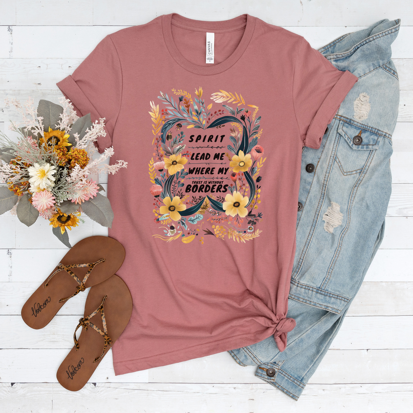 Spirit Lead Me Yellow Floral Short Sleeve Tee
