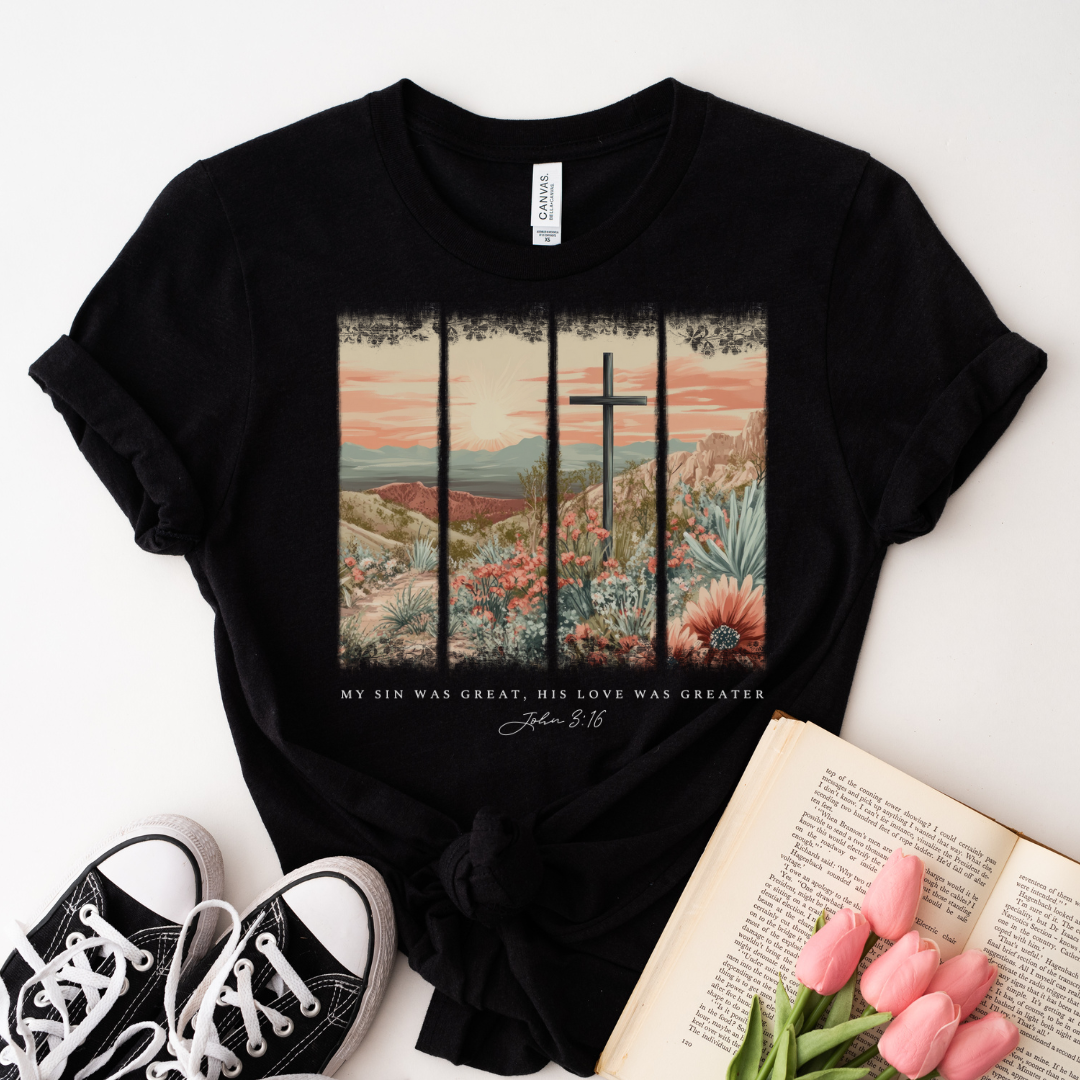 My Sin Was Great. His Love Was Greater Brushstroke Short Sleeve Tee