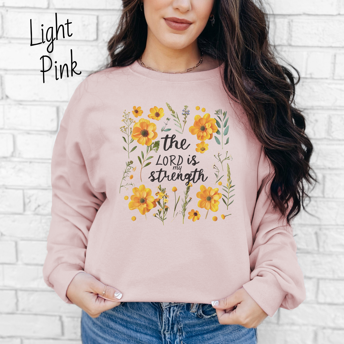 The Lord is My Strength Yellow Floral Sweatshirt