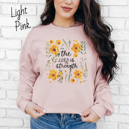 The Lord is My Strength Yellow Floral Sweatshirt