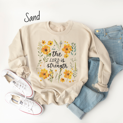 The Lord is My Strength Yellow Floral Sweatshirt