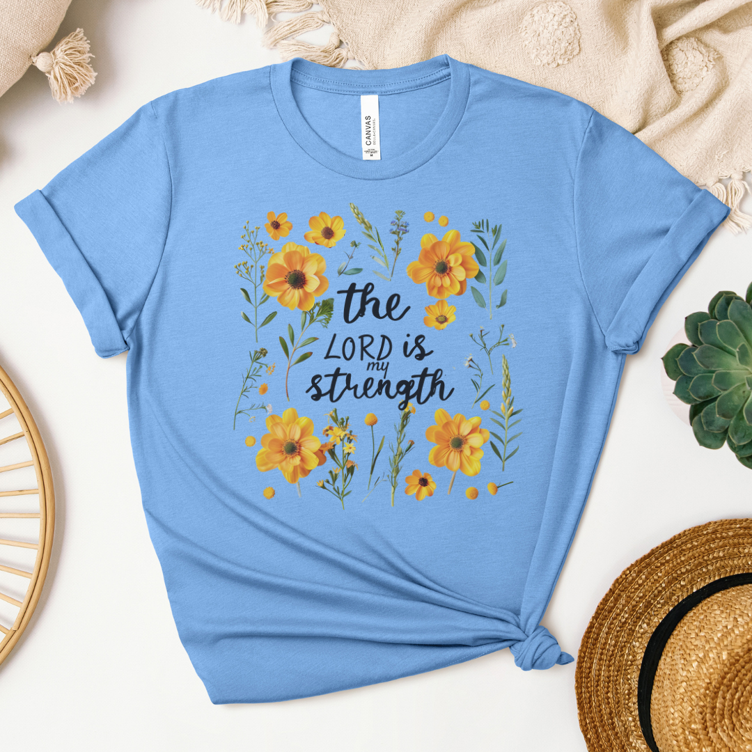 The Lord is My Strength Yellow Floral Short Sleeve Tee
