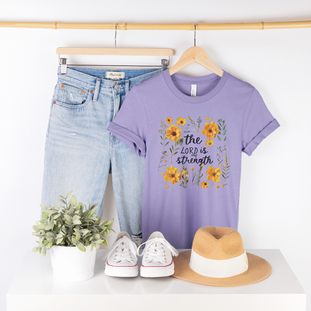 The Lord is My Strength Yellow Floral Short Sleeve Tee