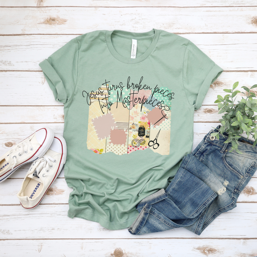 Jesus Turns the Broken Pieces into Masterpieces Short Sleeve Tee
