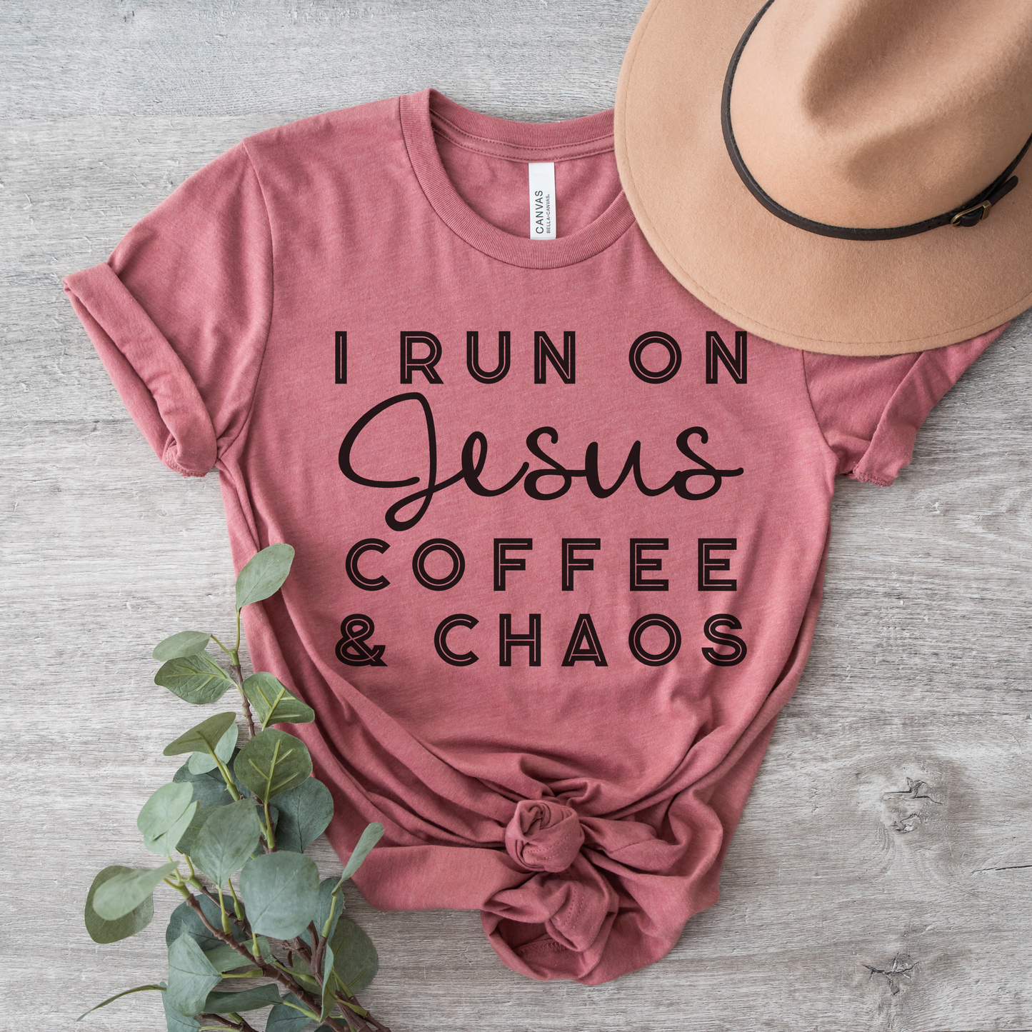 I Run on Jesus Coffee and Chaos Short Sleeve Tee