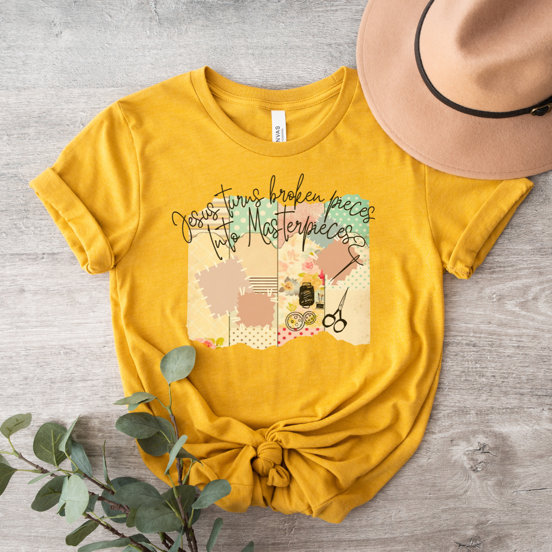 Jesus Turns the Broken Pieces into Masterpieces Short Sleeve Tee