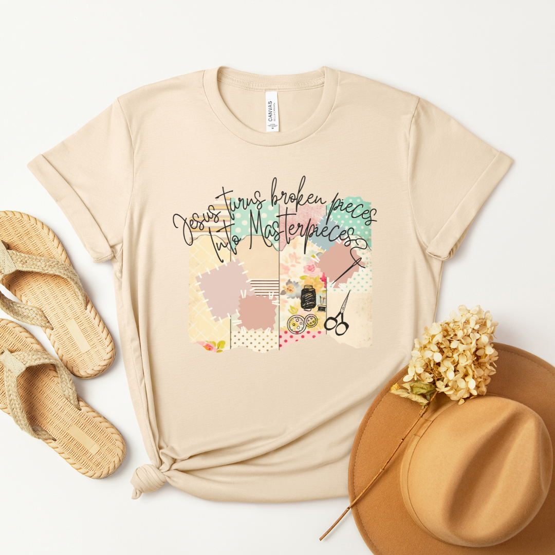 Jesus Turns the Broken Pieces into Masterpieces Short Sleeve Tee