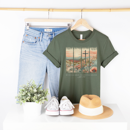 My Sin Was Great. His Love Was Greater Brushstroke Short Sleeve Tee