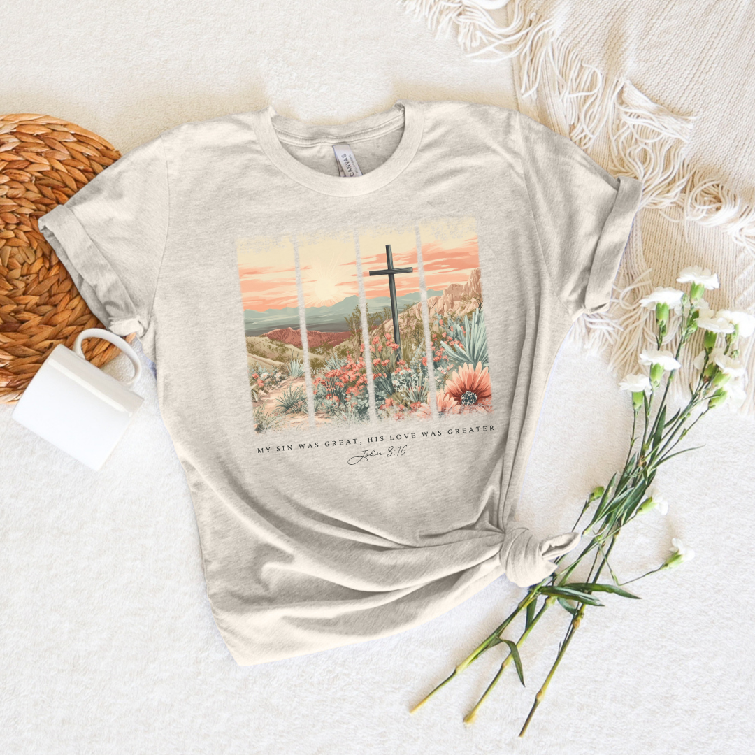 My Sin Was Great. His Love Was Greater Brushstroke Short Sleeve Tee