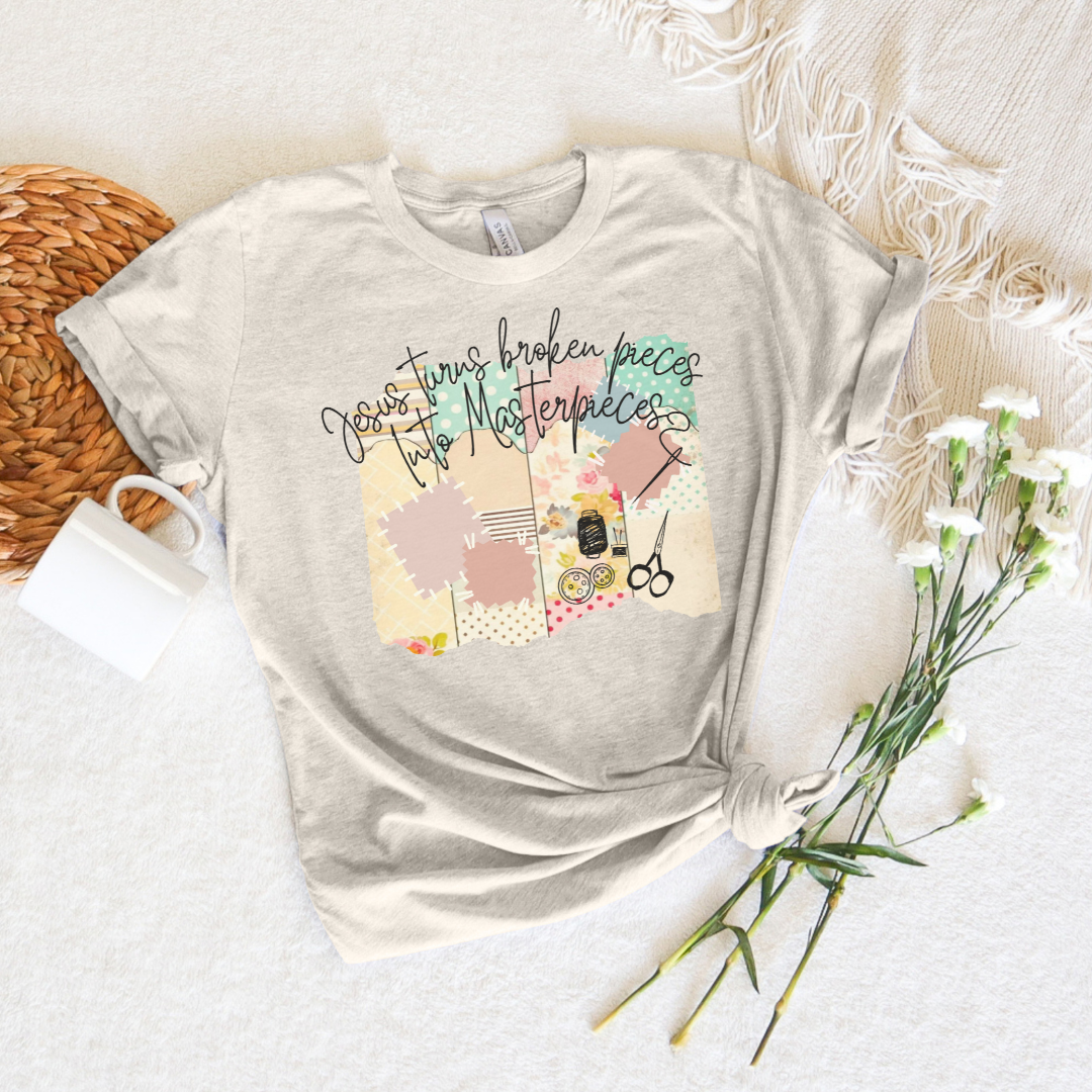 Jesus Turns the Broken Pieces into Masterpieces Short Sleeve Tee