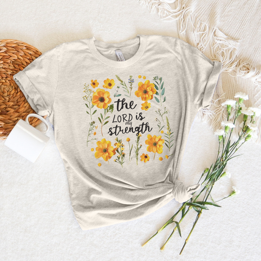 The Lord is My Strength Yellow Floral Short Sleeve Tee
