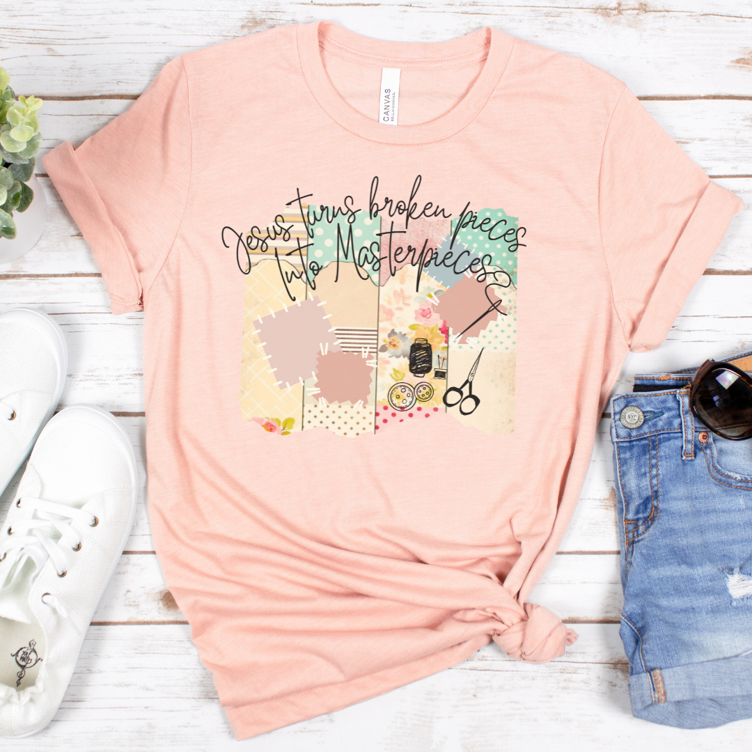 Jesus Turns the Broken Pieces into Masterpieces Short Sleeve Tee